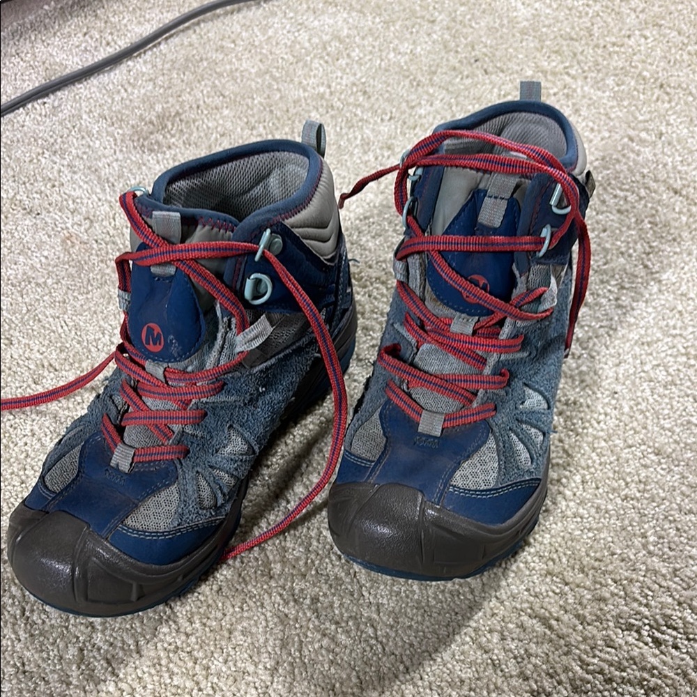 Kids Blue and Gray Merrell Hiking Shoes